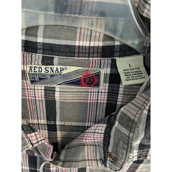 Red Snap Brand PEARL SNAP Western Shirt Large Long Sleeve plaid Snap Fashion - Picture 5 of 5